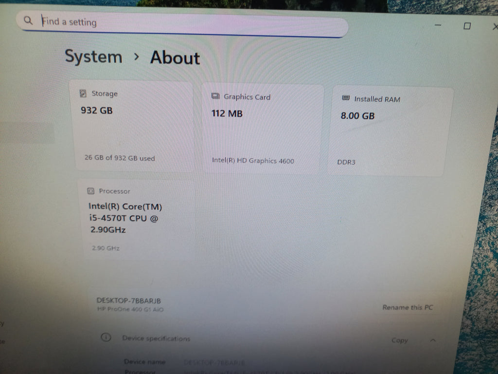 HP All‑in‑One Computer – i5 / 8GB RAM / 1TB HDD – 20" – Windows 11