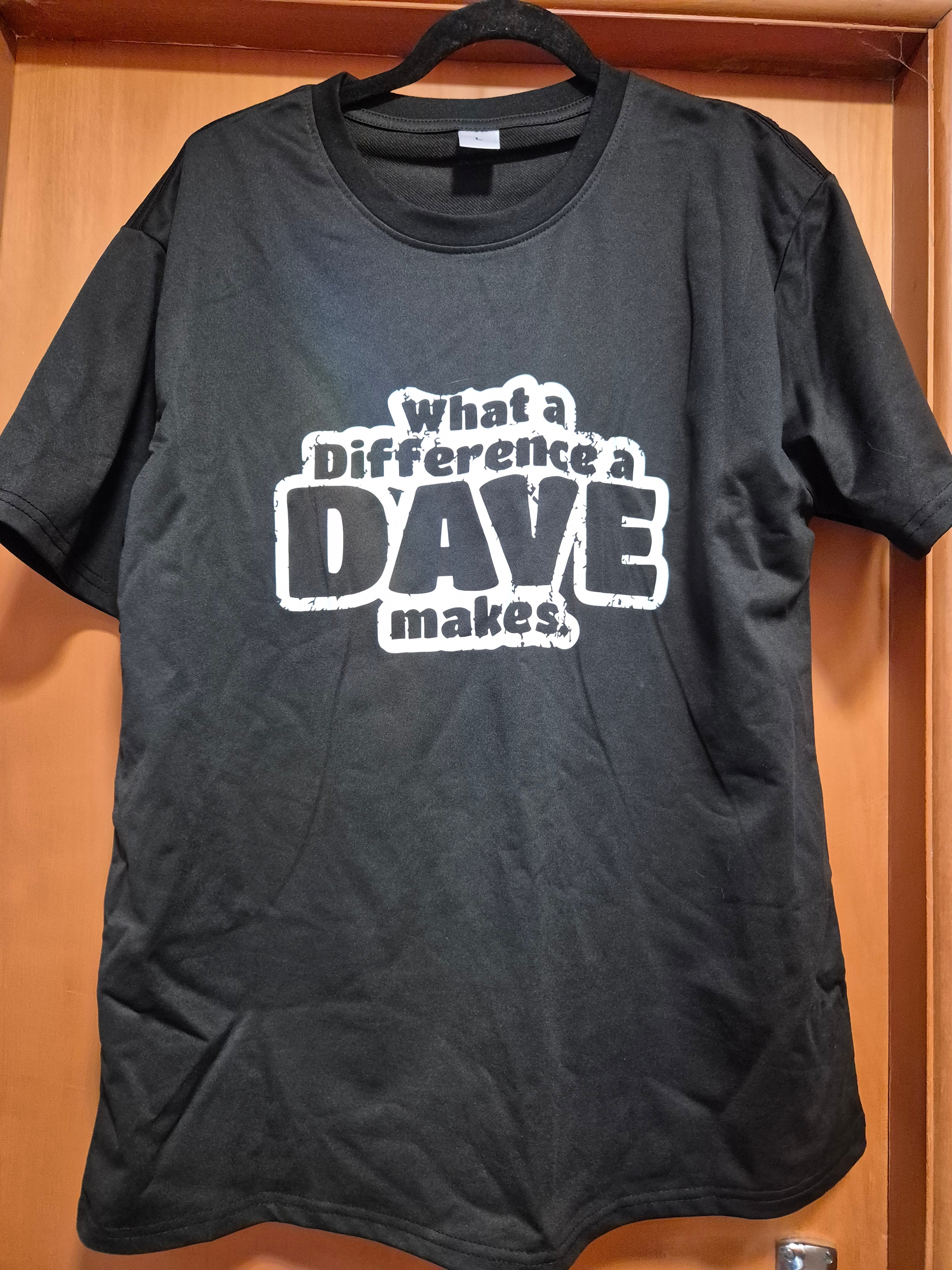 👕 Men’s Black T-Shirt – “What a Difference a DAVE Makes” – Size L 🖤