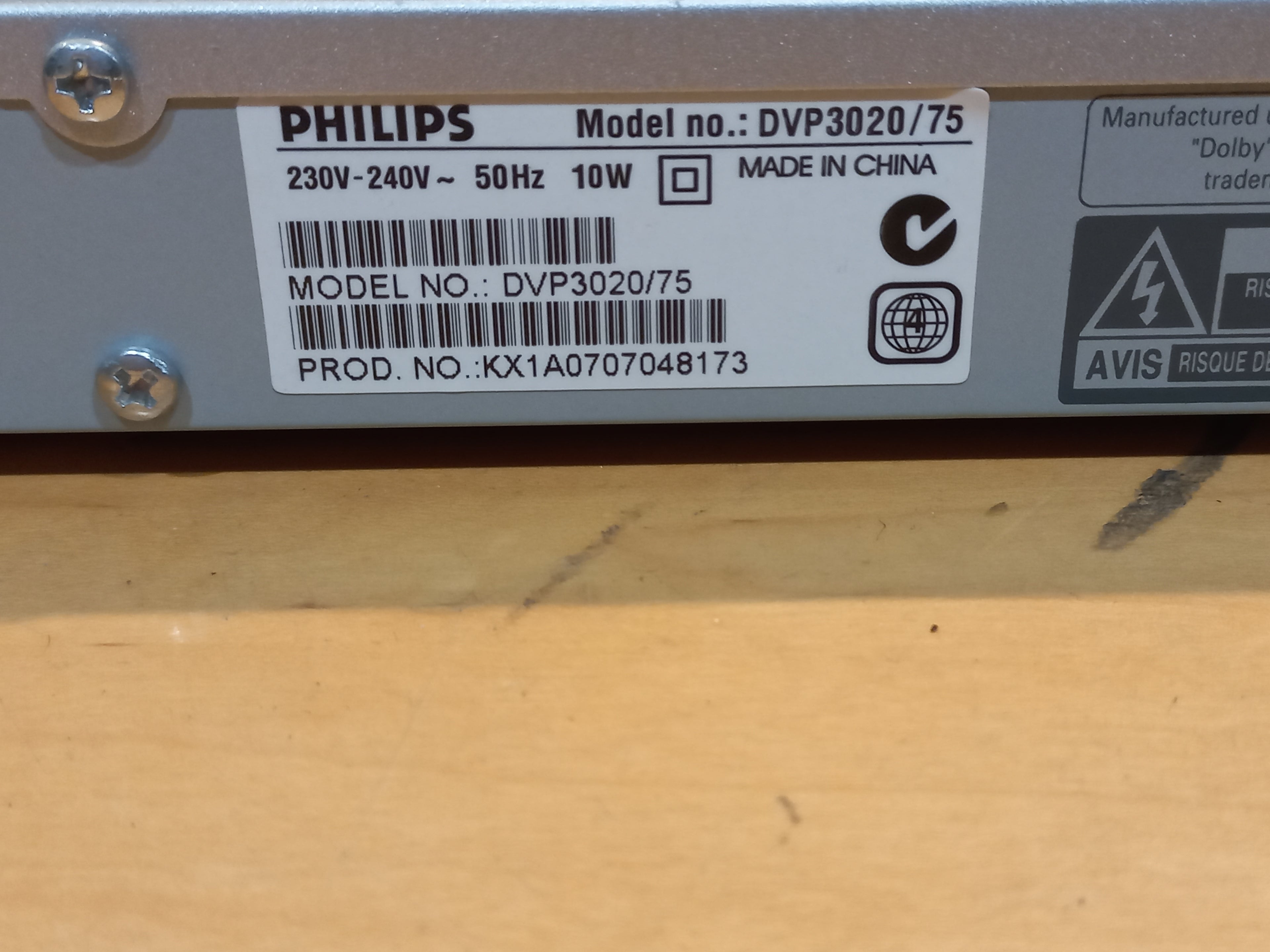Philips DVD Player – Model DVP3020/75