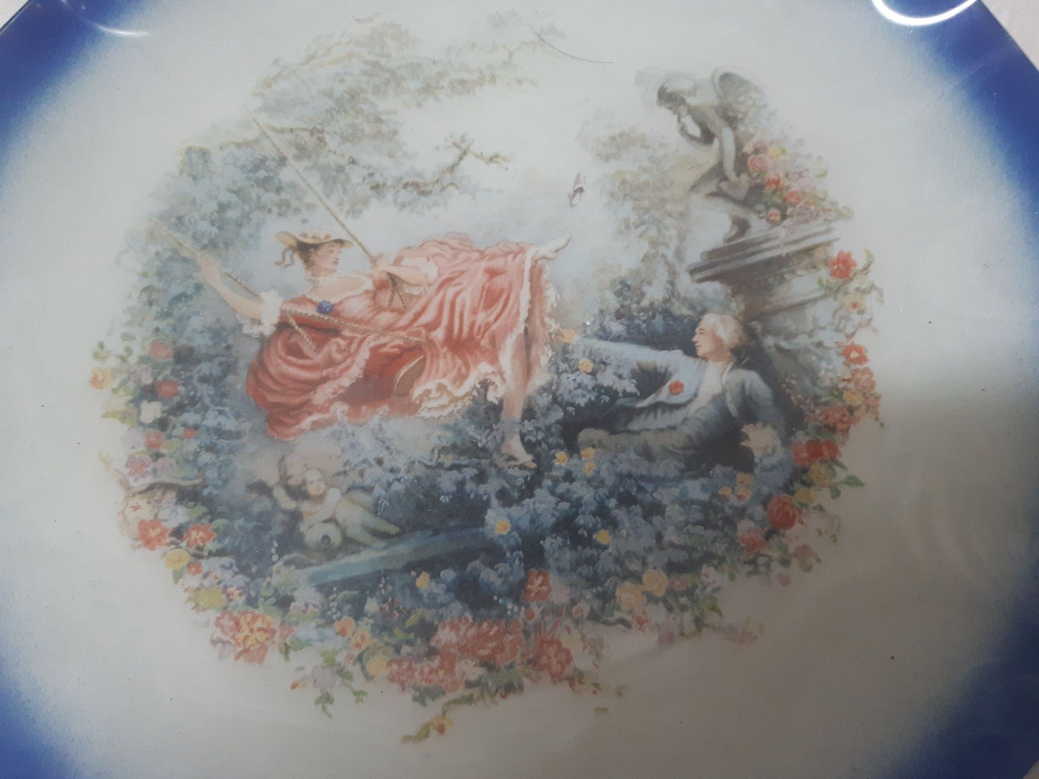 Beautiful Decorative Glass Plate — Medieval Girl on Swing Design