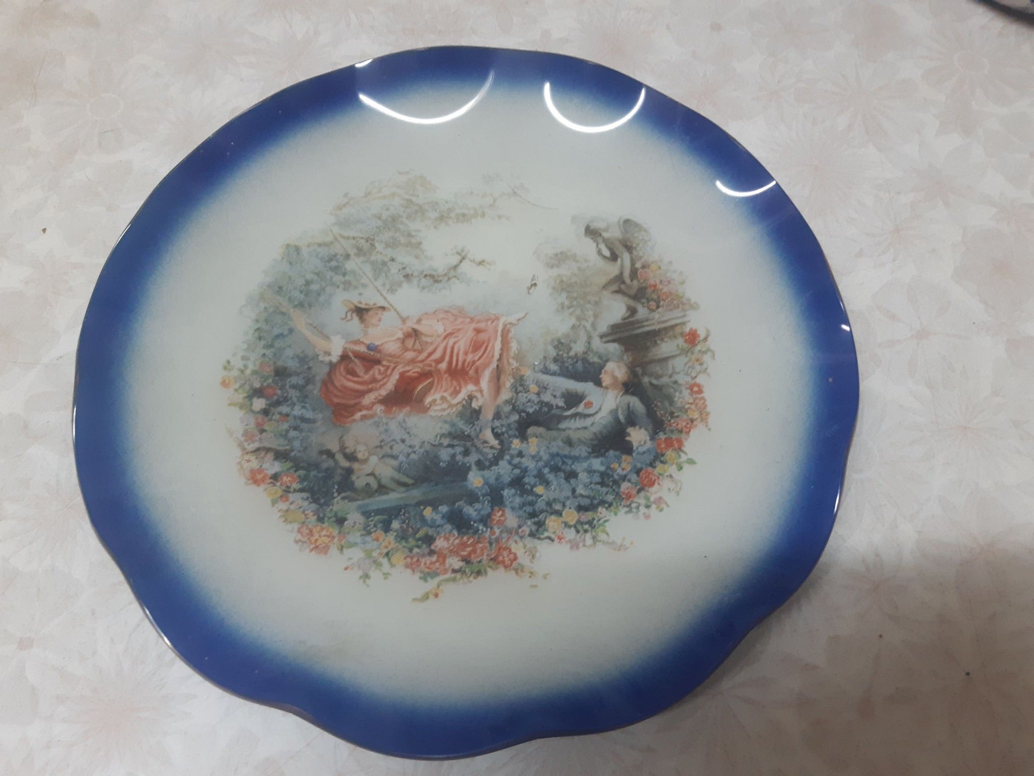 Beautiful Decorative Glass Plate — Medieval Girl on Swing Design