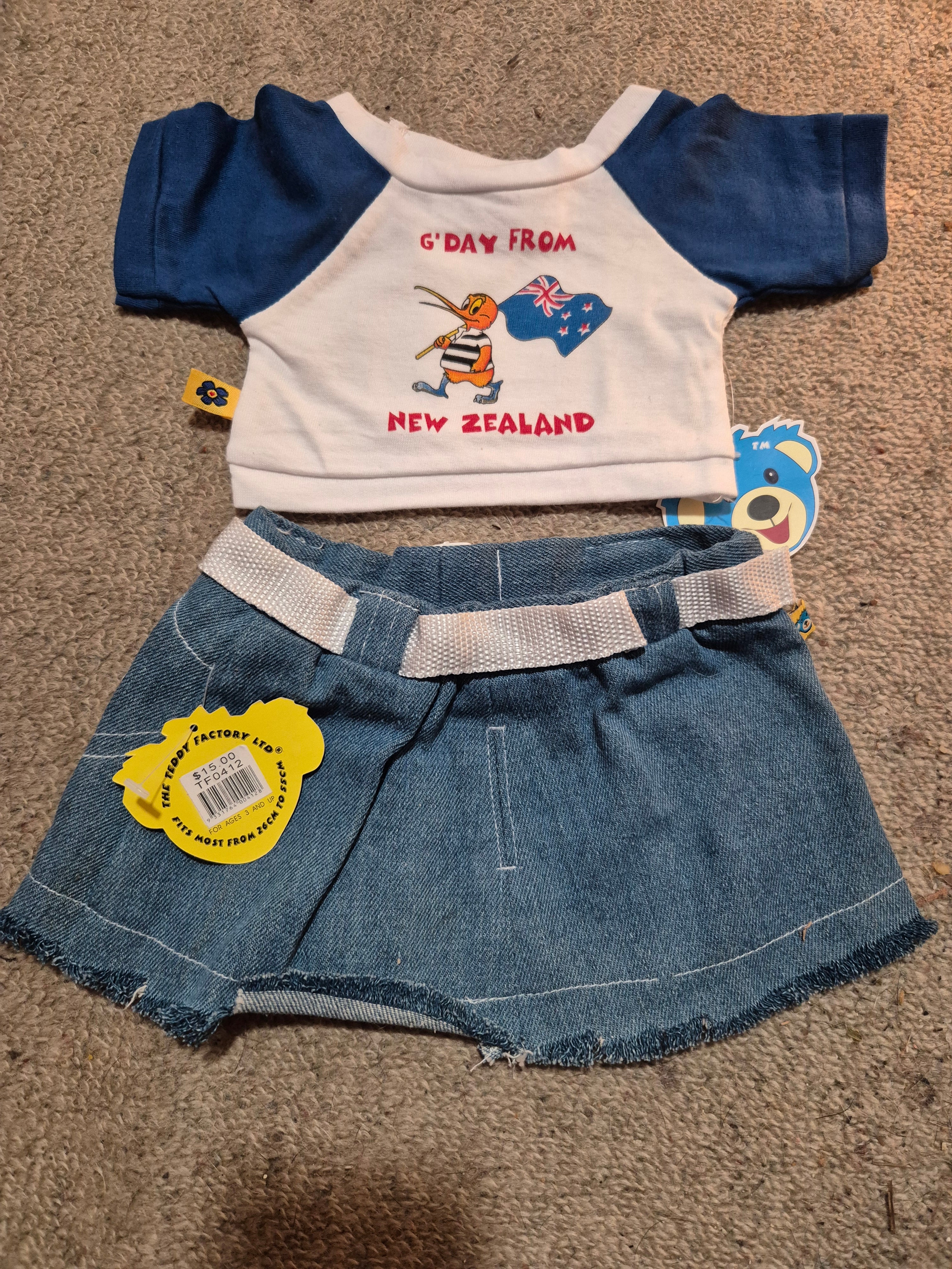 NZ Top and Blue Denim Skirt with Belt for Teddy – Brand New with Tags