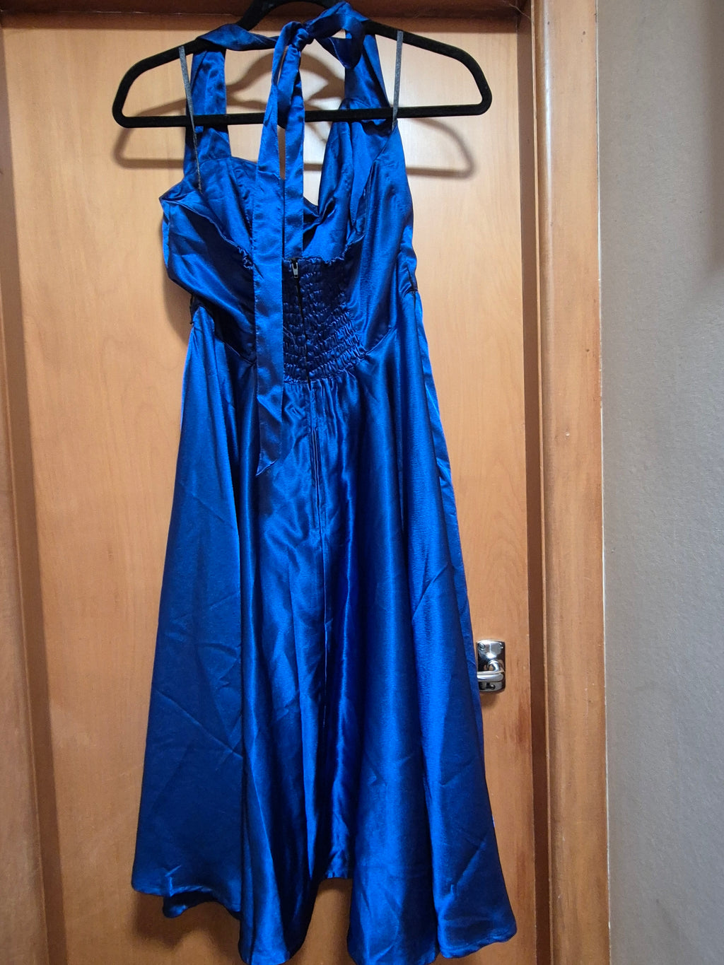 👗Royal Blue Halter Neck  Satin Dress – Size 14