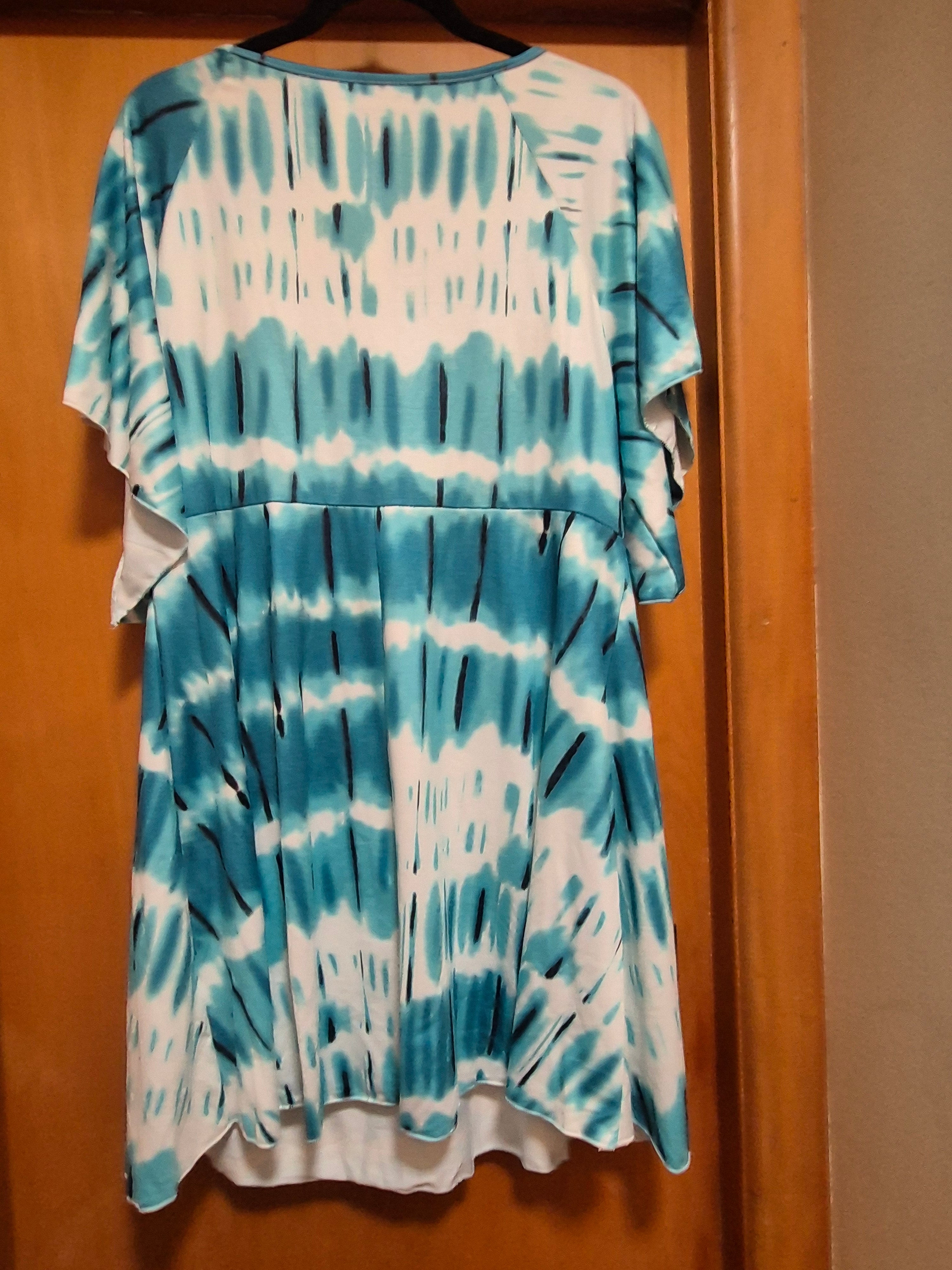 👗 Brand New Teal & White Tie-Dye Dress – Size 16 ☀️